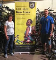 President Jackie Wellman and Rotarian Sertac Yilmaz with some of the recycled bikes